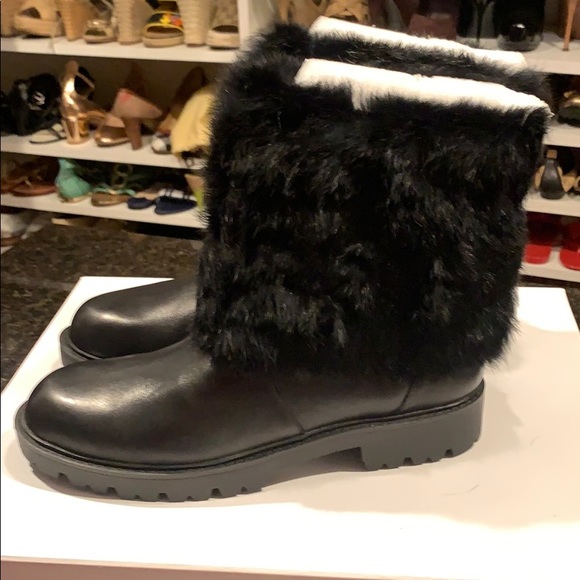 Charles David black leather fur boots size 9M - Picture 3 of 8